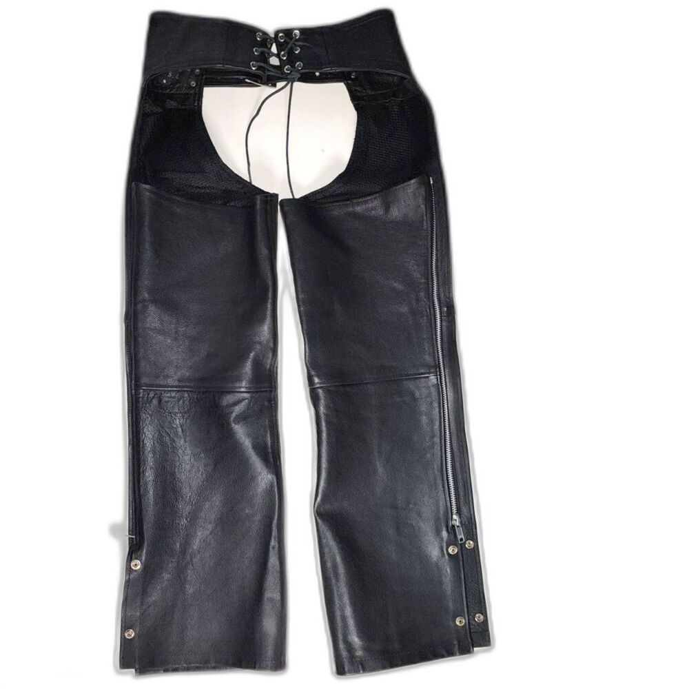 Pro Rider Genuine Leather Black Motorcycle Chaps Size S